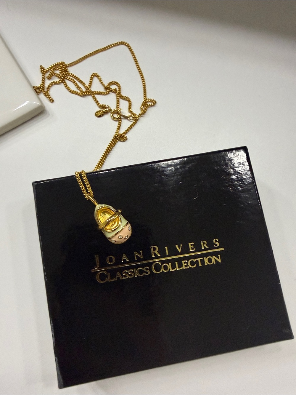 Joan Rivers Gold-Tone Necklace with Pink Enamel Baby Shoe Charm